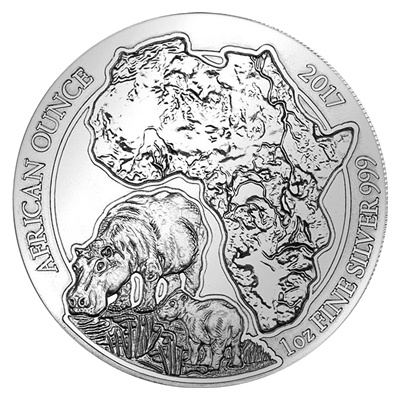 2017 Rwanda 1oz Silver Coin - AFRICAN HIPPO
